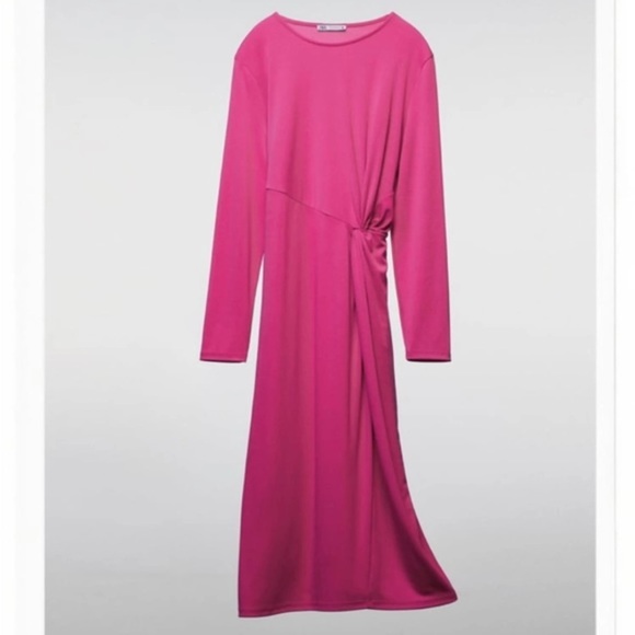 ZARA PINK MIDI DRESS WITH FRONT KNOT - Picture 5 of 6